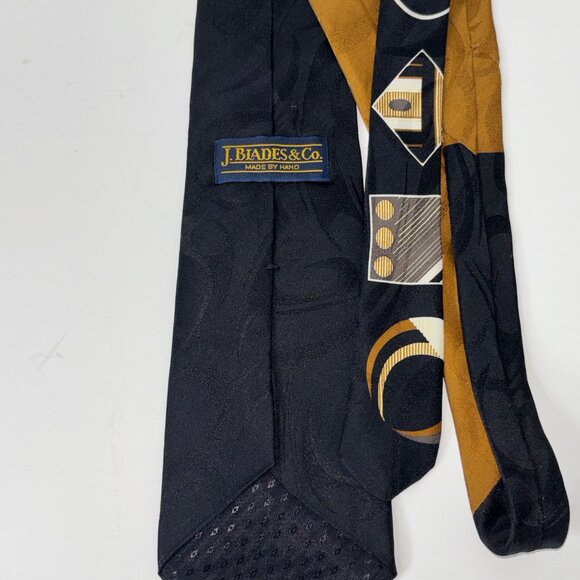 J. Blades & Co. 100% Silk Tie Art Deco Geometric USA Black Brown - Picture 4 of 8